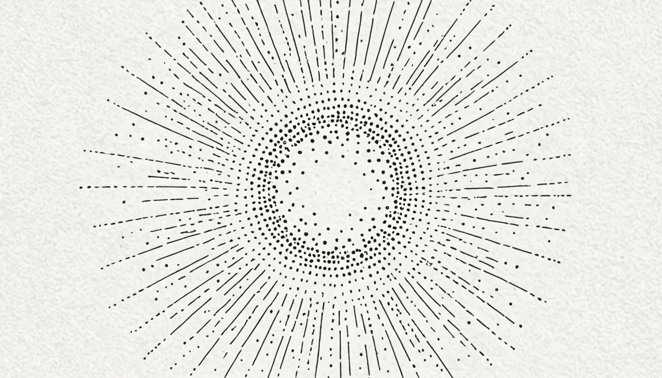 Abstract linework of a central dot cluster with fine lines radiating out to a ring of separate points — a hub every client connects through — in the site's ink on cream.